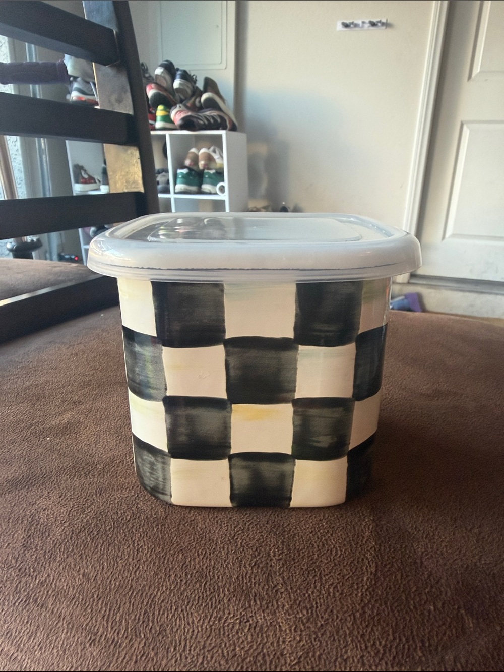 MacKenzie-Childs Black & White Check Ceramic Canister with Lid